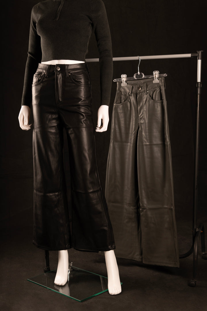 LEATHER WIDE TROUSERS Shameless